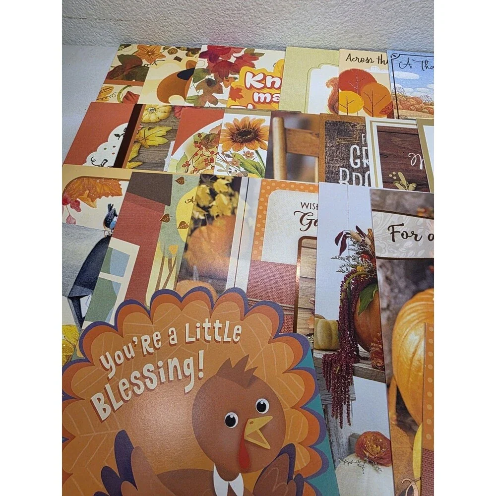 Thanksgiving Day Greeting Cards No Envelopes (30 Cards w/ Greetings Inside)